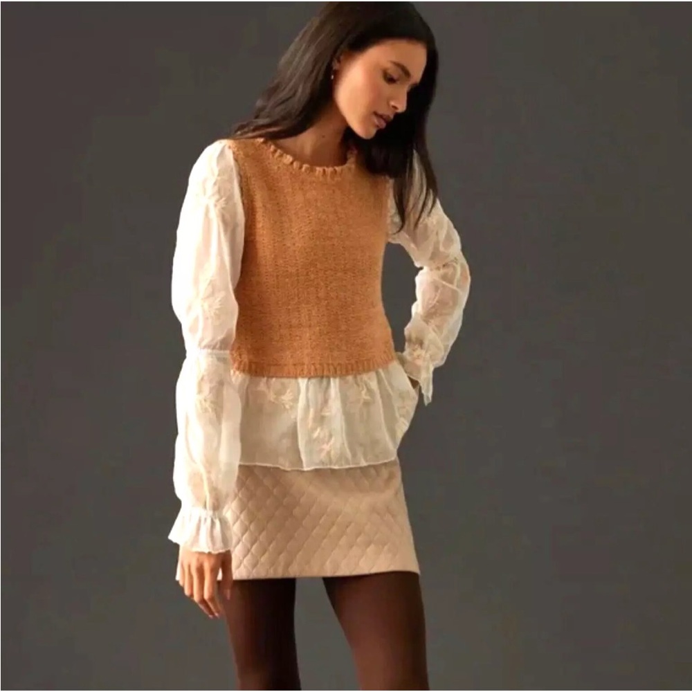 Anthropologie Tan and Cream Layered Blouse - Picture 5 of 13